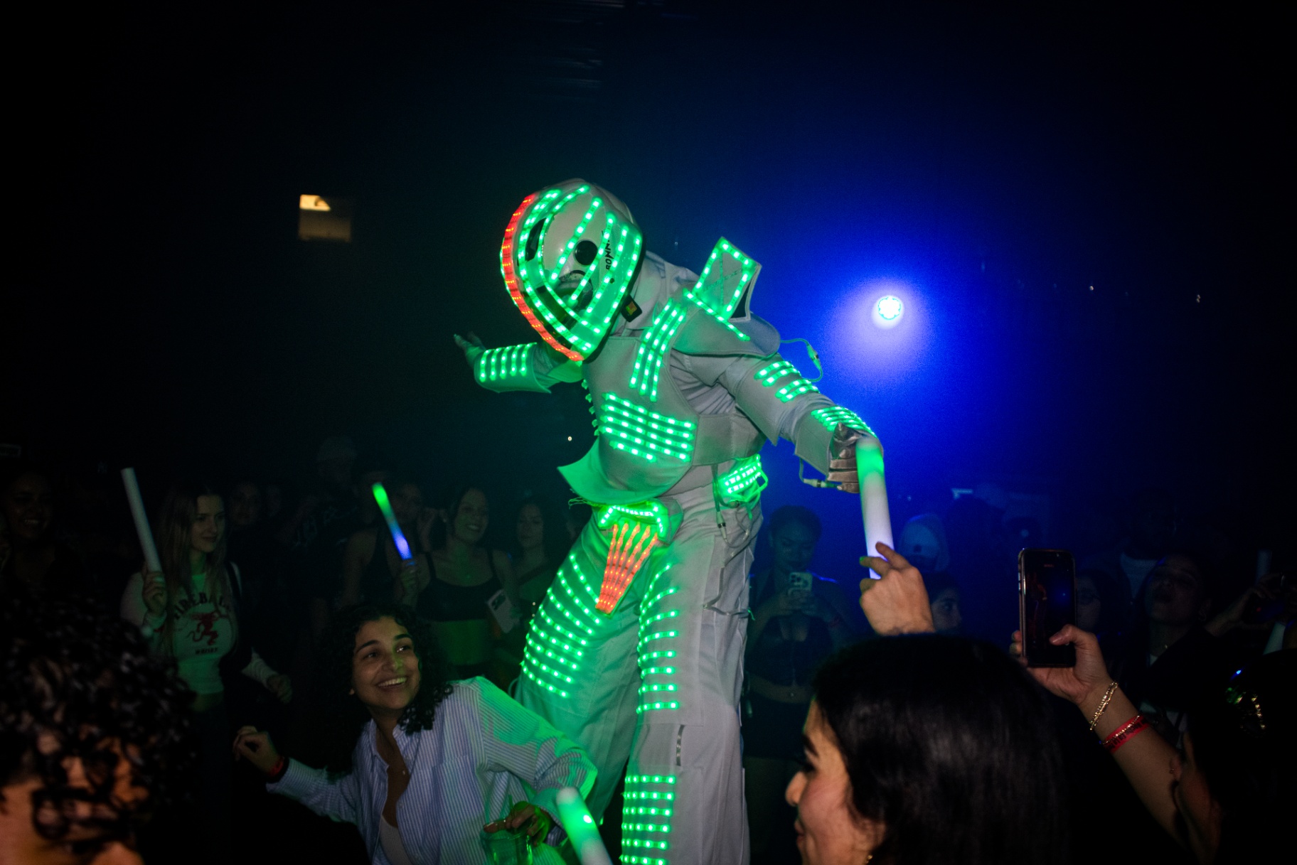 LED robot performer entertaining the crowd